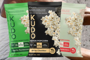 three bags of protein popcorn showing each delicious flavor. 10 grams of Protein and choice of the UFC!