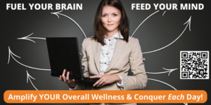 woman holding a laptop with the words Fuel Your Brain Feed Your Mind